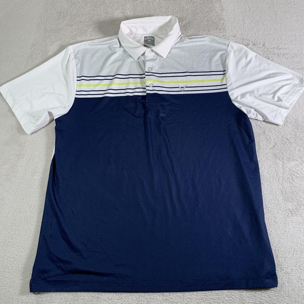 Callaway‎ Polo Shirt Mens Large Navy White Opti Dri Golf Striped Performance